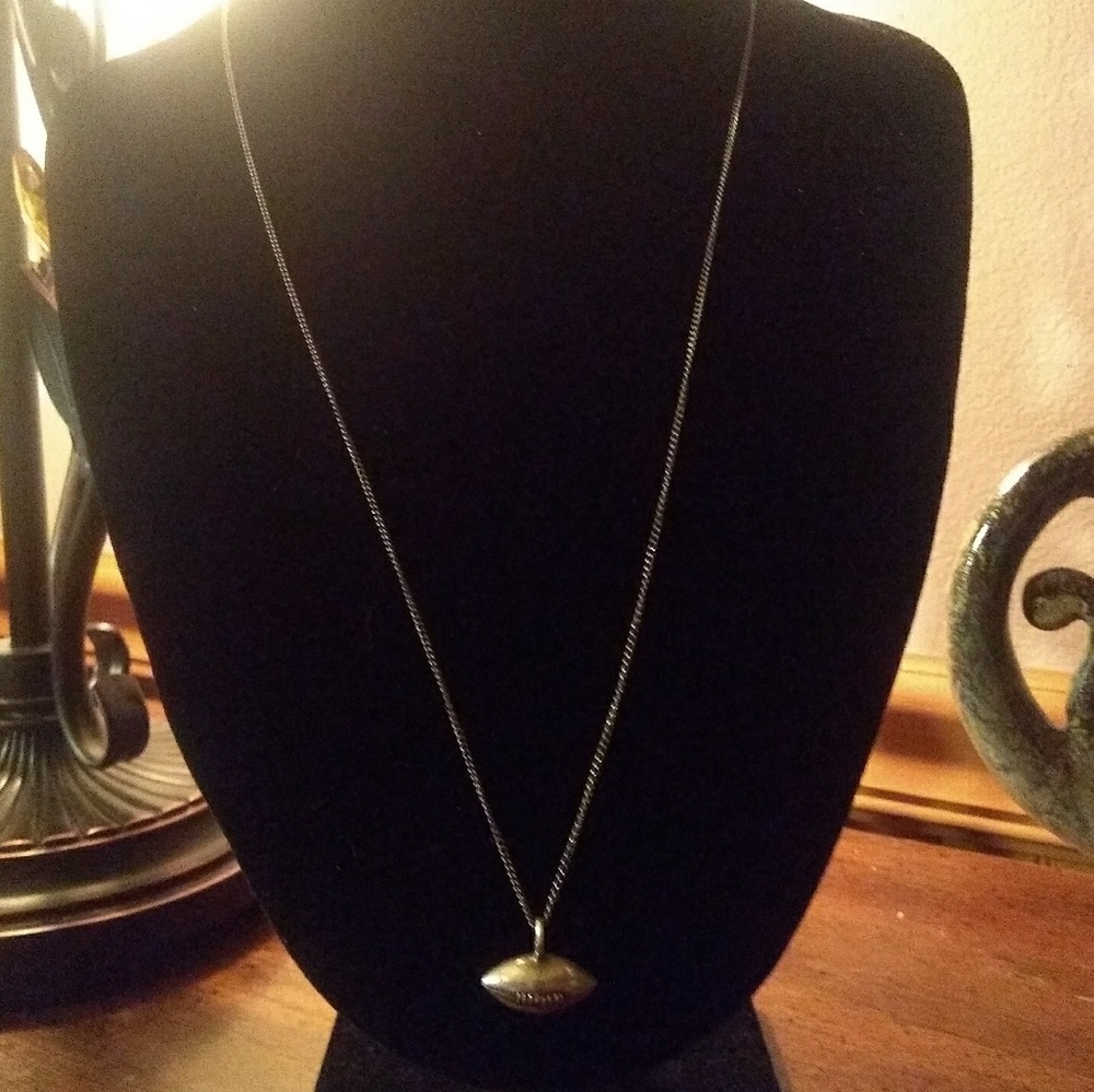 RARE VINTAGE 925 Silver JFS Signed Football Pendant Necklace - Picture 3 of 8